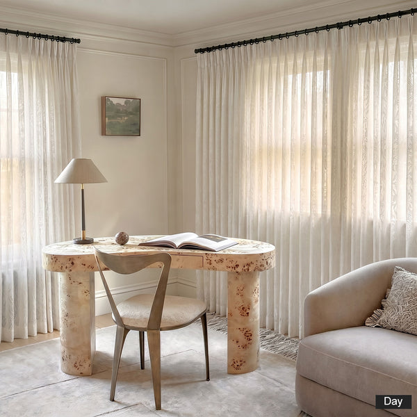 Hugmoom Leaf Pattern Sheer Curtains, Closed in Daytime, Elegant Soft Gauze Drapes for Luxury Living Room & Bedroom