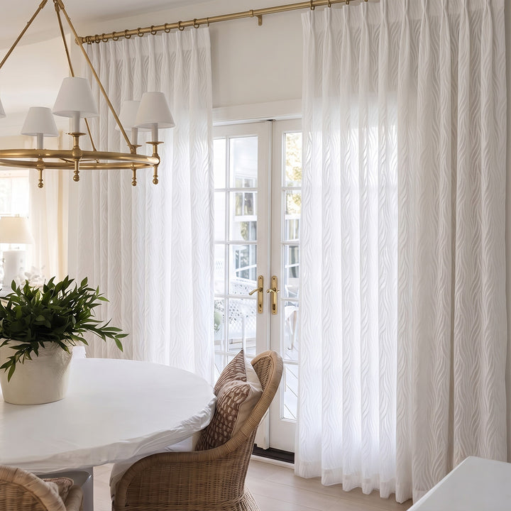 Hugmoom Leaf Pattern Sheer Curtains Embossed Wave Textured Voile Light Filtering Custom Drapes Luxury Farmhouse Dining Room USA UK EU