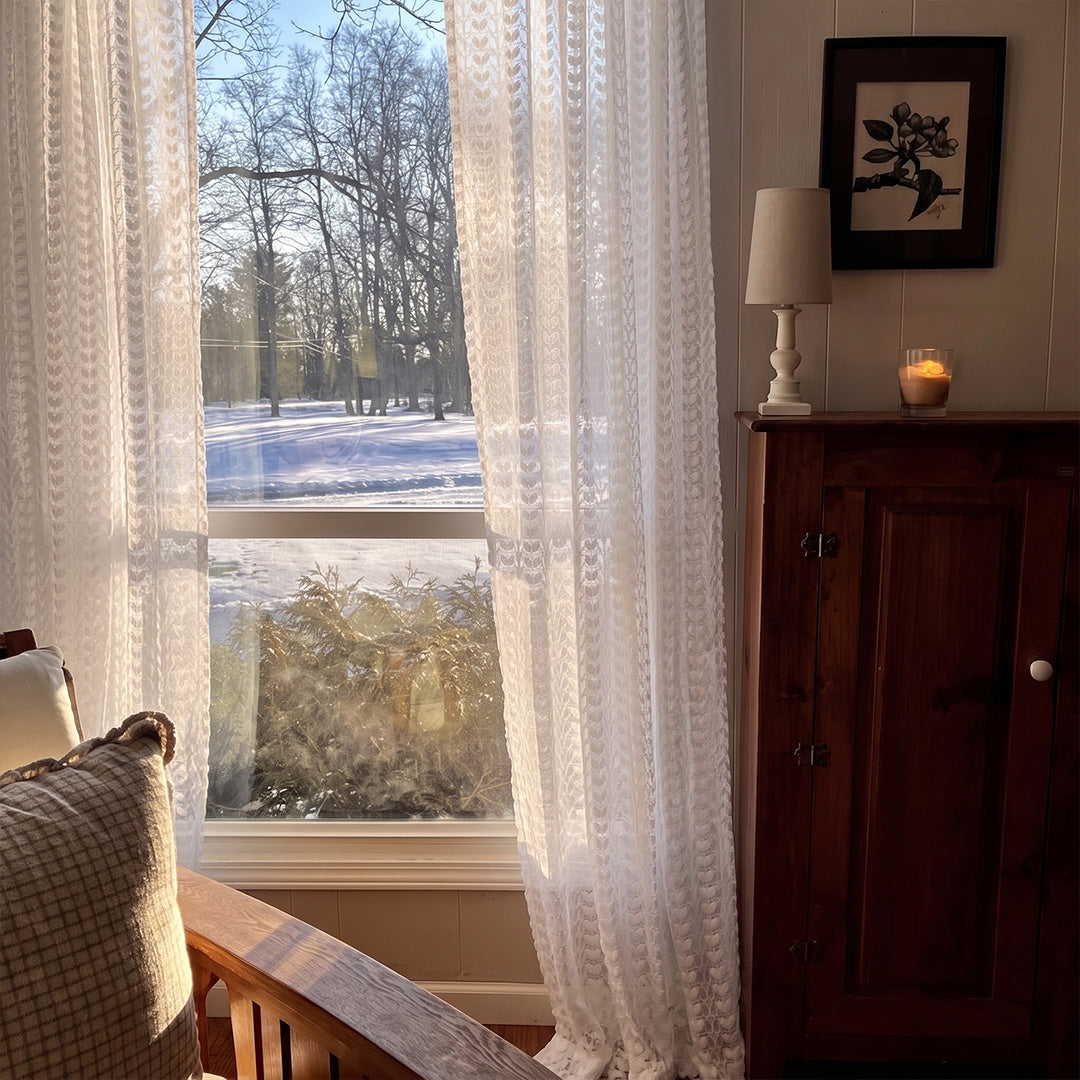 Hugmoom Leaf Pattern Sheer Curtains Embossed White Textured Voile Custom Drapes Cozy Winter Farmhouse Window USA UK EU
