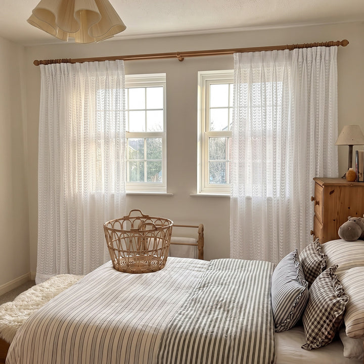 Hugmoom Leaf Pattern Sheer Curtains Embossed Textured Voile Light Filtering Custom Drapes Cottagecore Primary Bedroom USA Canada EU