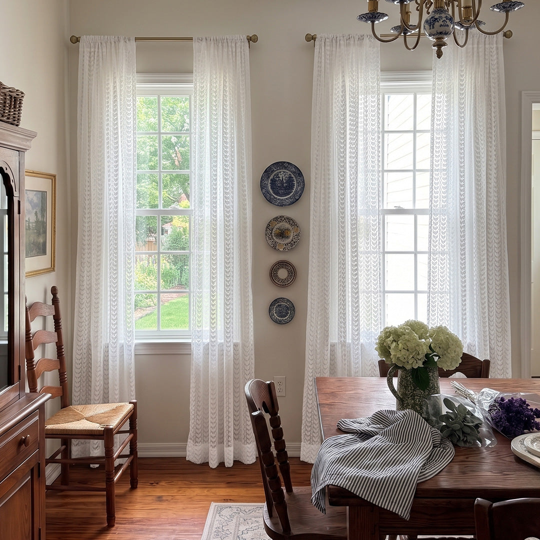 Hugmoom Leaf Pattern Sheer Curtains Embossed Leaf Voile Custom Sheers Traditional Country Dining Room Home Decor North America Europe