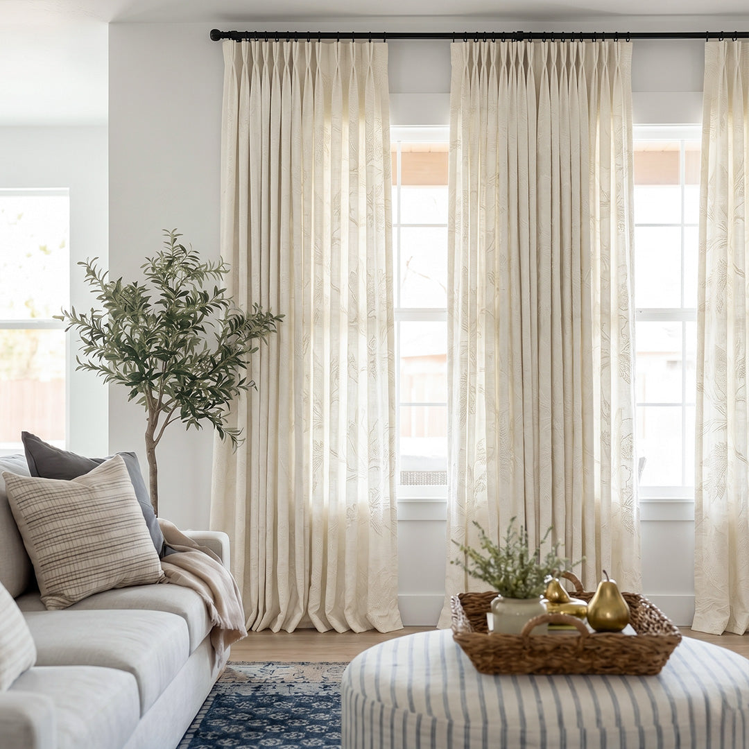 Hugmoom Light Filtering Floral Jacquard Sheers – Airy Neutral Drapes for Bright Parisian Apartment Living Rooms (USA, Canada, EU)