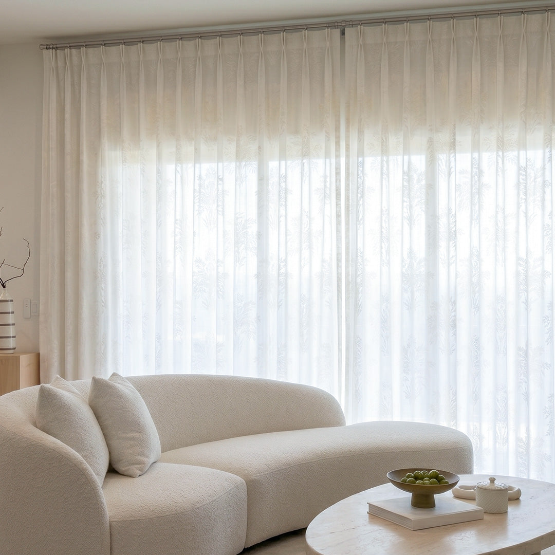 Hugmoom Light Filtering Floral Jacquard Sheers – Floor-to-Ceiling Neutral Drapes for Spacious Contemporary Living Rooms (North America, Europe)