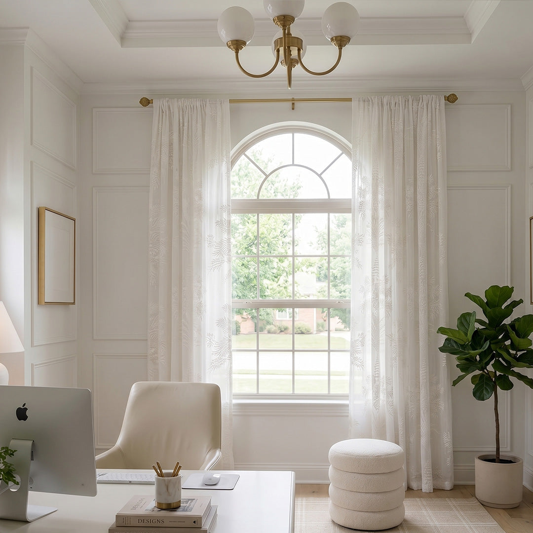 Hugmoom Light Filtering Floral Jacquard Sheers – Soft White Drapes for Bright Arched Home Office Windows (US, UK, EU)