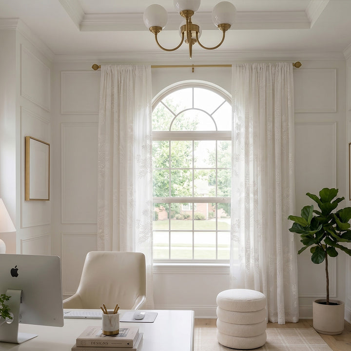 Hugmoom Light Filtering Floral Jacquard Sheers – Soft White Drapes for Bright Arched Home Office Windows (US, UK, EU)