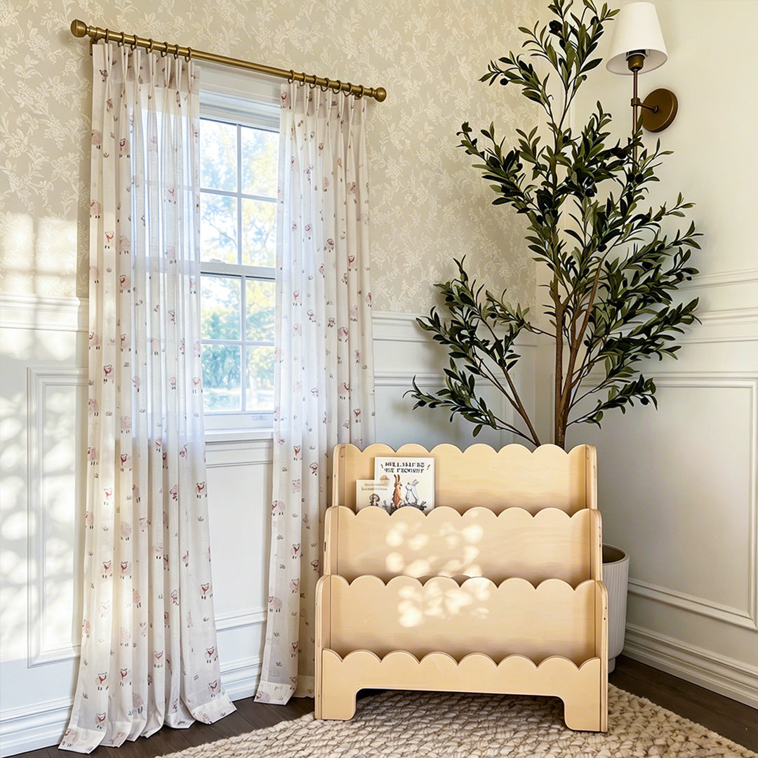 Hugmoom Light Filtering Kids Sheer Curtains, Cute Animal Pattern, Pinch Pleat Design in Bright Neutral Nursery