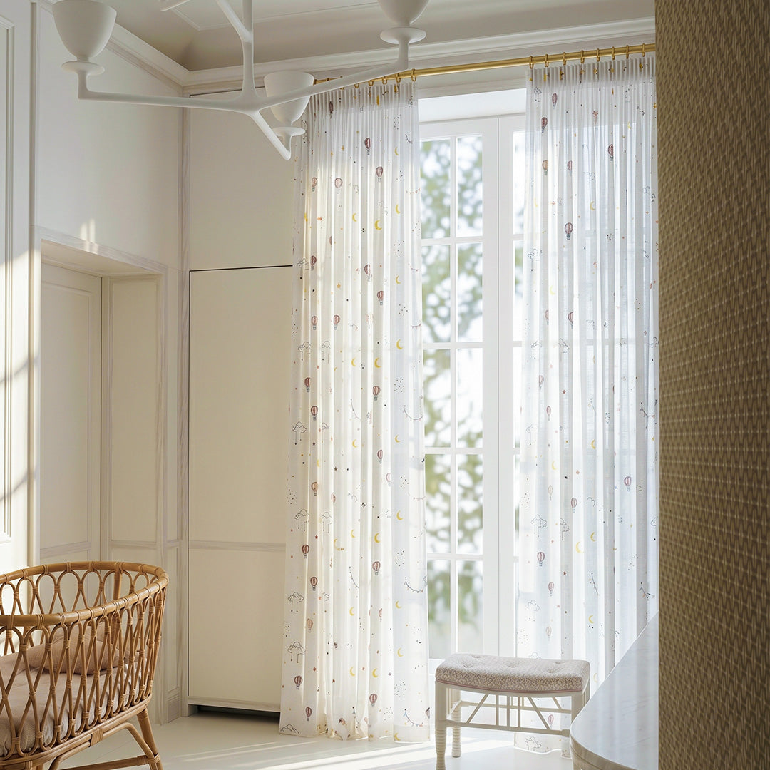 Hugmoom Light Filtering Kids Sheer Curtains, Hot Air Balloon &amp; Moon Print, Whimsical Pattern for Children’s Bedroom