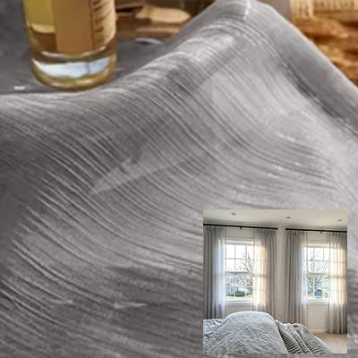 Hugmoom Light Gray Semi Sheer Curtains With Flowing Yarn, Luxury Sheer Drapery Fabric for Bedroom, Custom Size Light Filtering Curtains for Privacy, Elegant Window Coverings for American Home