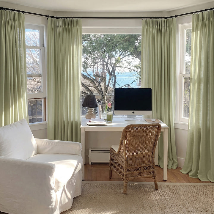 Hugmoom Linen Blend Curtains Natural Style Sage Green Custom Sheer Curtains Coastal Home Office North America Europe
