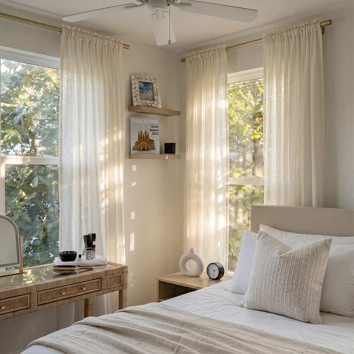 Hugmoom Linen Blend Curtains Natural Style Off White Textured Sheer Drapes Bright Coastal Bedroom USA Canada EU