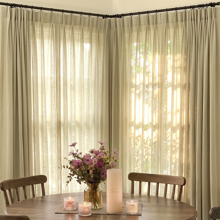Hugmoom Linen Blend Curtains Natural Style Beige Textured Sheer Drapes for Farmhouse Dining Room USA UK EU