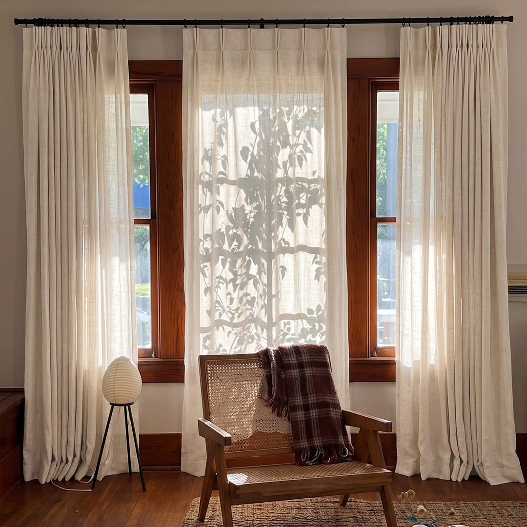 Hugmoom Linen Blend Curtains Natural Style Custom Pinch Pleat Light Filtering Window Drapes Farmhouse Living Room USA UK EU