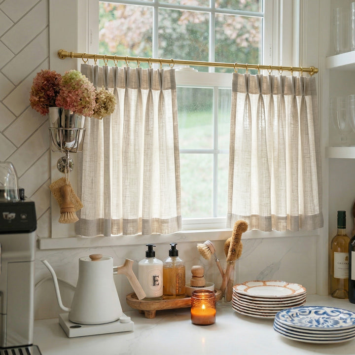 Hugmoom Linen Cafe Curtains – Luxury Custom Light Filtering Drapes for High-End Farmhouse Kitchens (USA, EU)