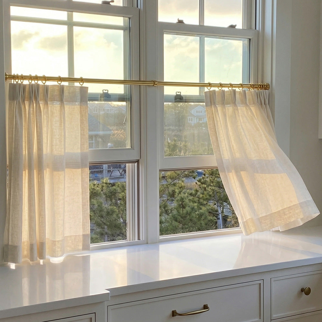 Hugmoom Linen Cafe Curtains – Breezy Light Filtering Drapes for Coastal Bay Windows (USA, EU)