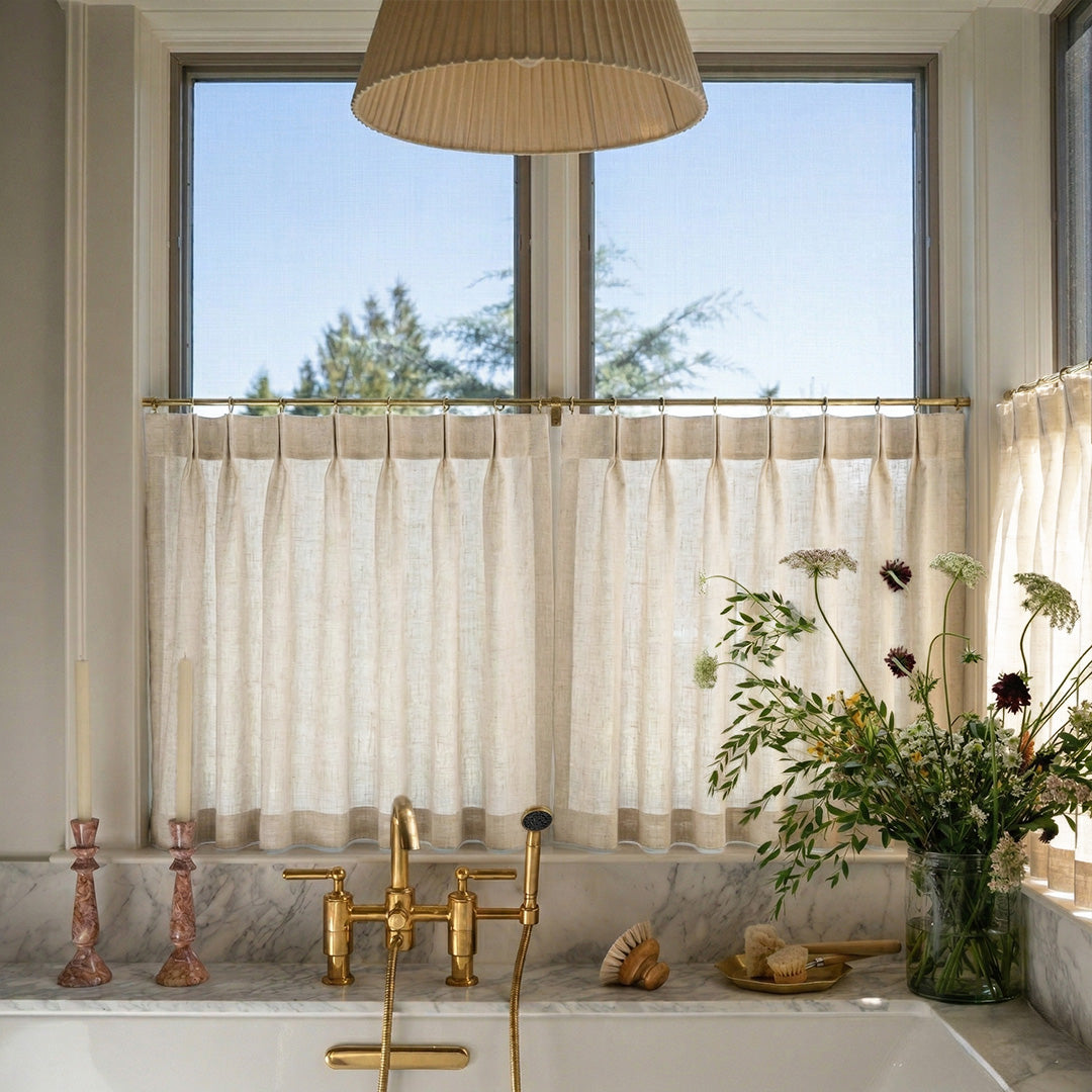 Hugmoom Linen Cafe Curtains – Luxury Privacy Drapes for Upscale Bathroom Windows (North America, Europe)