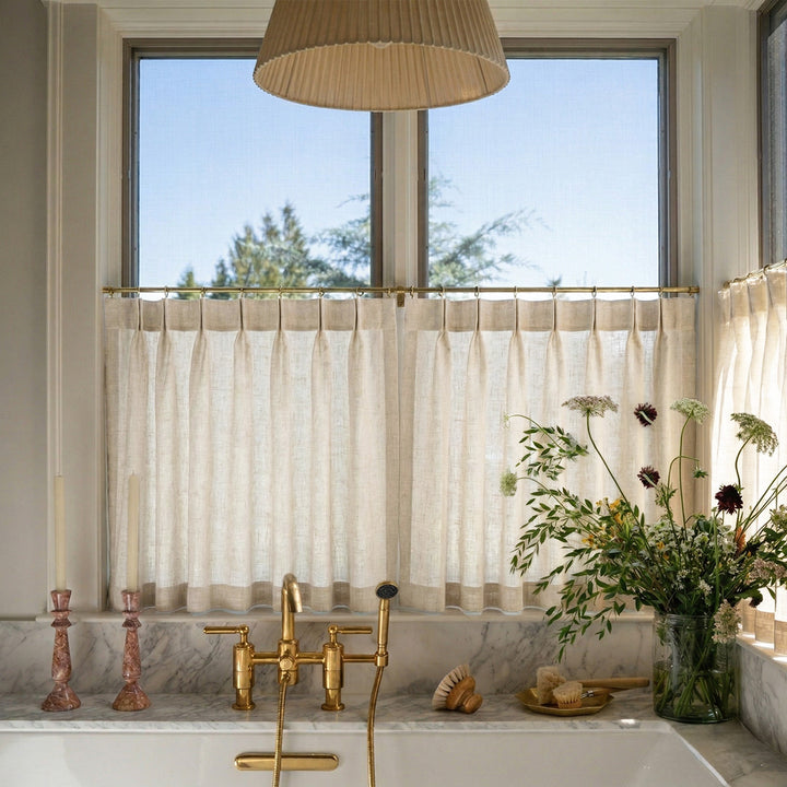 Hugmoom Linen Cafe Curtains – Luxury Privacy Drapes for Upscale Bathroom Windows (North America, Europe)