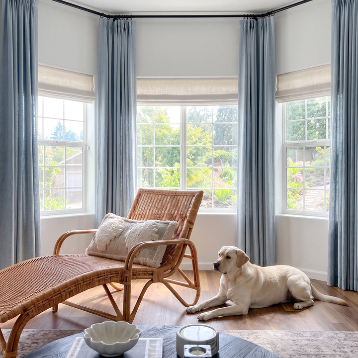 Hugmoom Linen Curtains with Soft Grey Celadon Tones Custom Pinch Pleat Window Drapes Bay Window Farmhouse Living Room USA UK EU