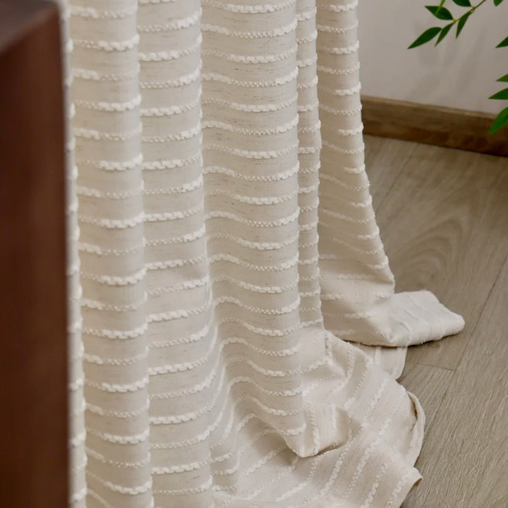 Hugmoom Luxury Striped Curtains for Effortless High End Style Off‑White Textured Stripe Fabric Close‑Up Heavy Woven Drape Material UK England
