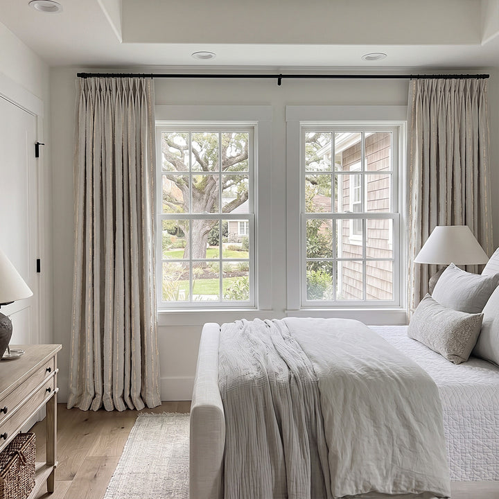 Hugmoom Luxury Striped Curtains for Effortless High End Style Neutral Stripe Pinch Pleat Drapes Bright Luxury Master Bedroom USA New Orleans