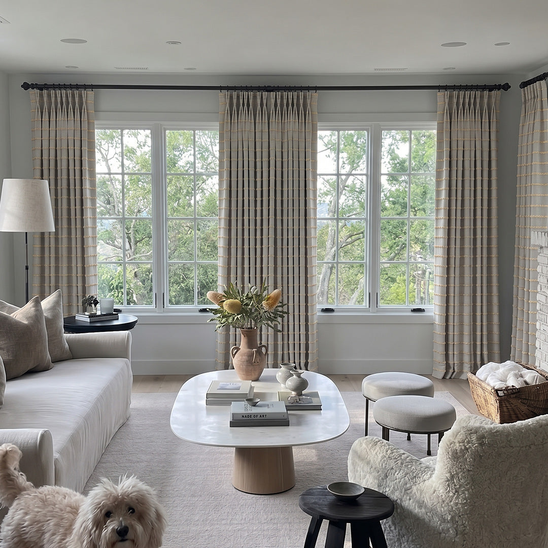 Hugmoom Luxury Striped Curtains for Effortless High End Style Light Grey Striped Custom Drapes Spacious High‑End Living Room Canada BC