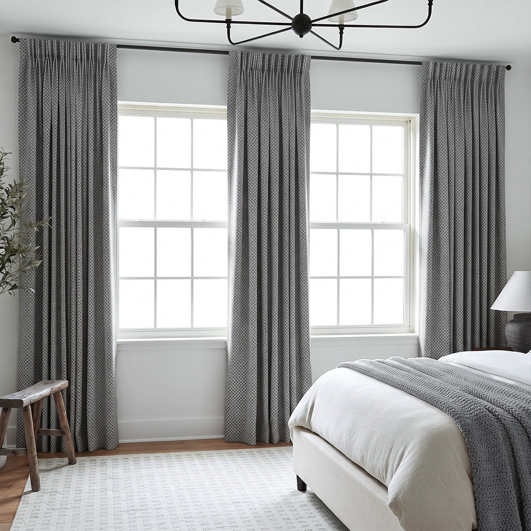 Hugmoom Micro Check Dobby Woven Textured Custom Curtains, High End Bespoke Pinch Pleat Drapes for Modern Bedroom Windows