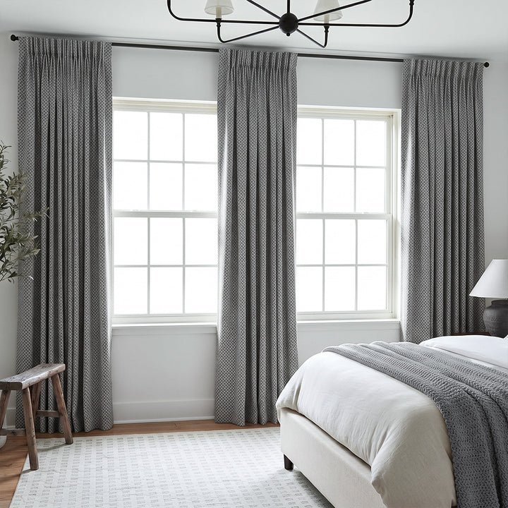 Hugmoom Micro Check Dobby Woven Textured Custom Curtains, High End Bespoke Pinch Pleat Drapes for Modern Bedroom Windows