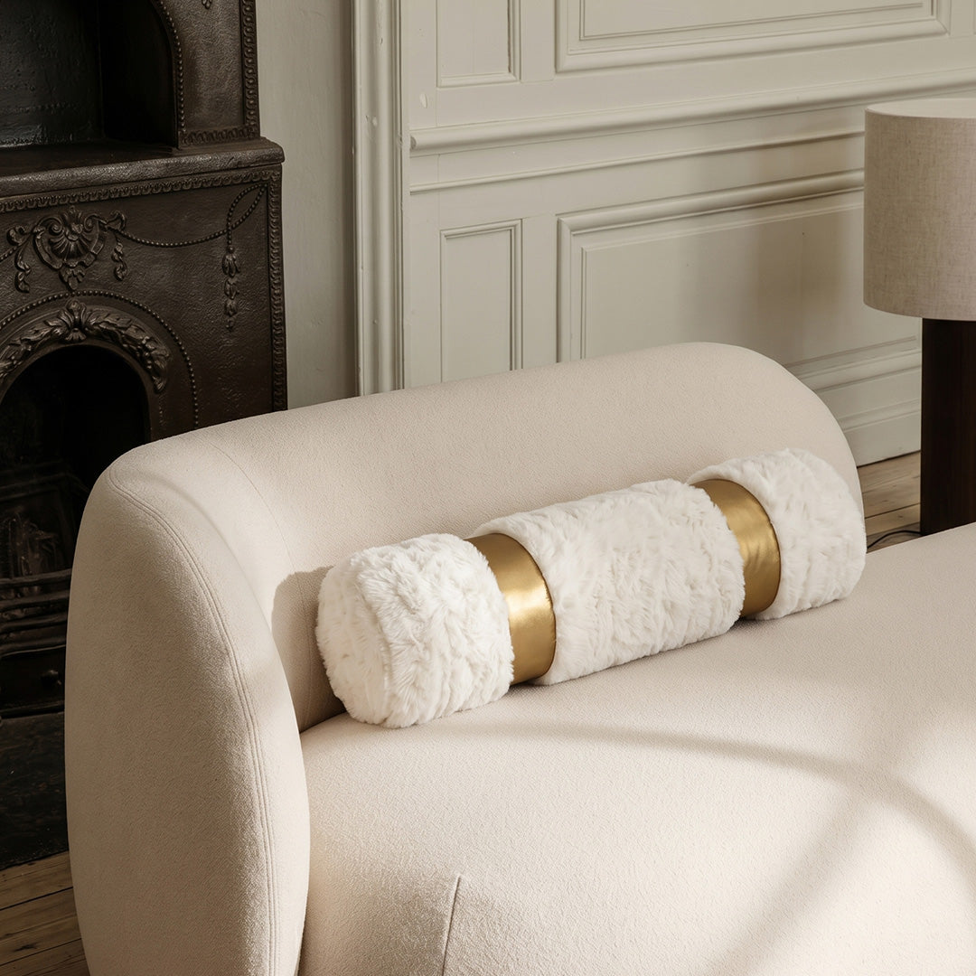 Hugmoom Modern Minimalist Cream Bolster Pillow Cover, Upscale Aesthetic Cylinder Cushion on Curved Cream Sofa