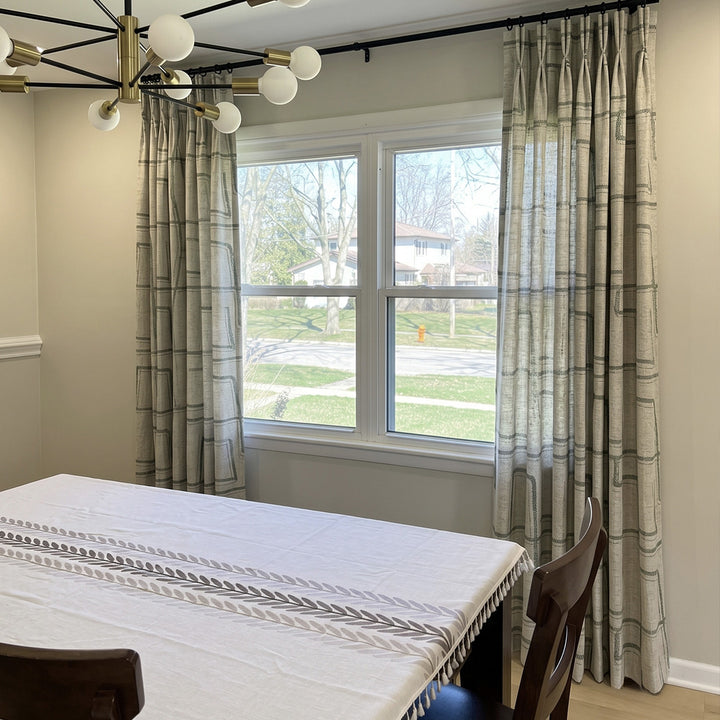 Hugmoom Modern Striped Curtains: Chic Linen Blend for Sleek Modern Interiors Muted Green Geometric Linen Custom Curtains Casual Dining Room Midwest United States