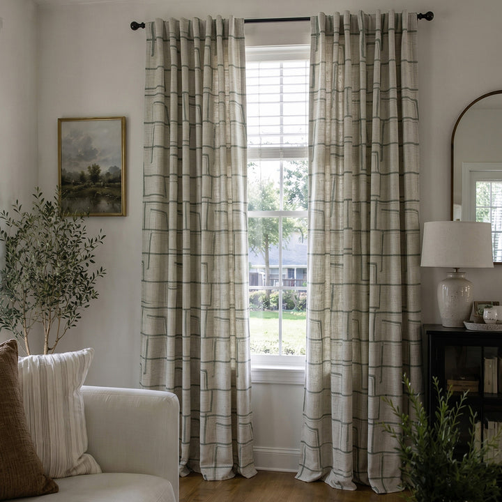 Hugmoom Modern Striped Curtains: Chic Linen Blend for Sleek Modern Interiors Neutral Sage Linen Blend Custom Curtains Traditional Modern Living Room Southern USA Texas