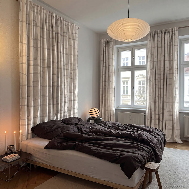 Hugmoom Modern Striped Curtains: Chic Linen Blend for Sleek Modern Interiors Light Taupe Geometric Custom Curtains Minimalist Berlin Bedroom Germany
