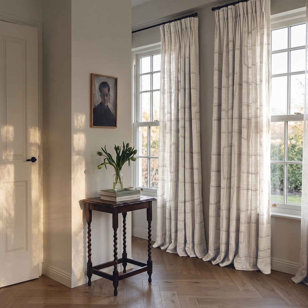 Hugmoom Modern Striped Curtains: Chic Linen Blend for Sleek Modern Interiors Off-White Linear Linen Custom Floor Length Curtains Entryway Foyer UK England
