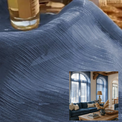Hugmoom Navy Blue Semi Sheer Curtains With Flowing Yarn, Premium Sheer Drapery Fabric for Custom Window Treatments, Light Filtering Sheer Drapes for Living Room, Luxury Window Coverings for American Home