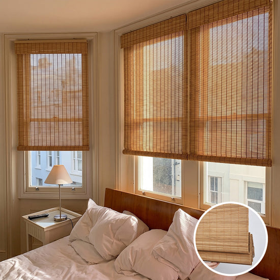 Hugmoom No Drill Bamboo Roman Shade – Natural Woven Privacy Blinds for Sunlit Bay Window Bedrooms (US, UK, EU)