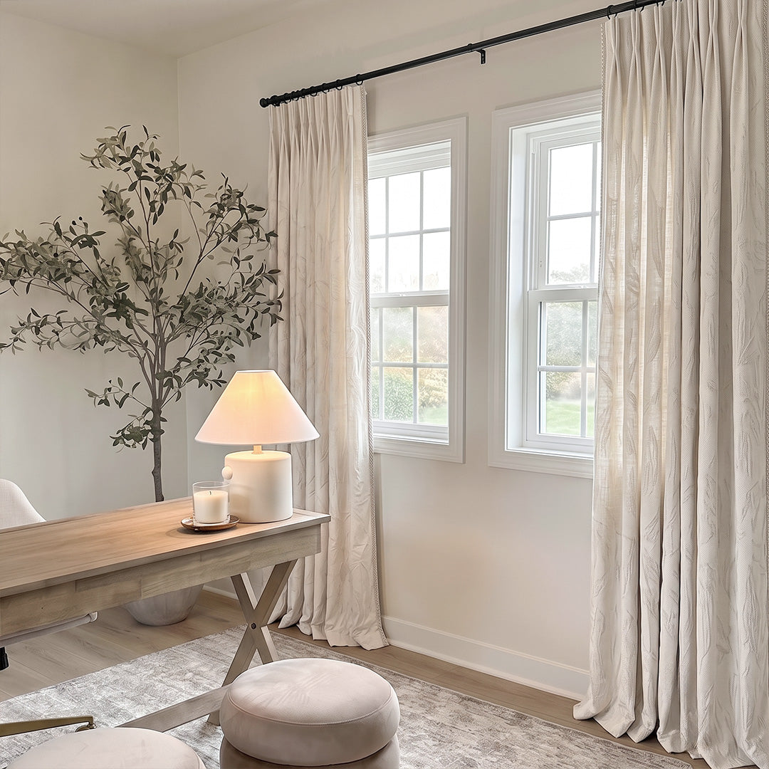 Hugmoom Pattern Leaf Sheer Curtains - Soft Sheer Custom Curtains, Neutral Leaf Embossed Sheer Drapes for Bright Modern Home Office Windows (North America, Europe)
