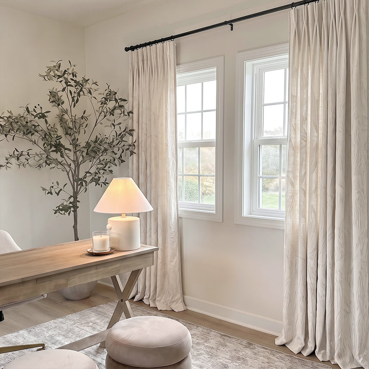 Hugmoom Pattern Leaf Sheer Curtains - Soft Sheer Custom Curtains, Neutral Leaf Embossed Sheer Drapes for Bright Modern Home Office Windows (North America, Europe)