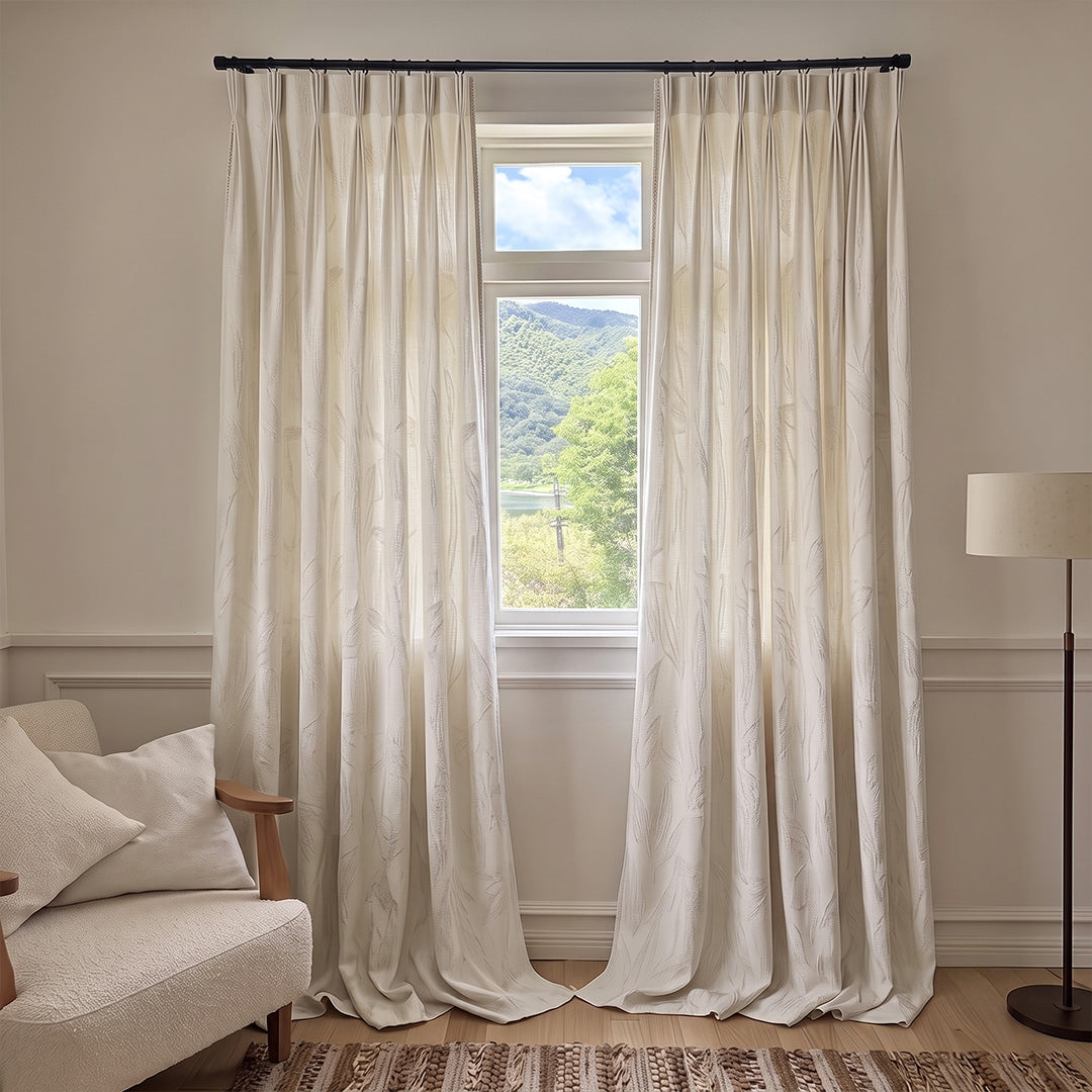 Hugmoom Pattern Leaf Sheer Curtains - Soft Sheer Custom Curtains, Textured Leaf Sheer Drapes for Mountain View Minimalist Guest Bedrooms (North America, Europe)