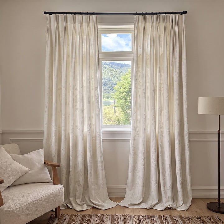 Hugmoom Pattern Leaf Sheer Curtains - Soft Sheer Custom Curtains, Textured Leaf Sheer Drapes for Mountain View Minimalist Guest Bedrooms (North America, Europe)