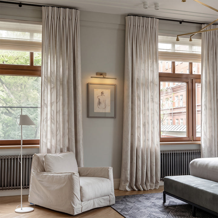 Hugmoom Pattern Leaf Sheer Curtains - Soft Sheer Custom Curtains, Muted Leaf Texture Sheer Drapes for Contemporary European Urban Living Spaces (USA, UK, EU)