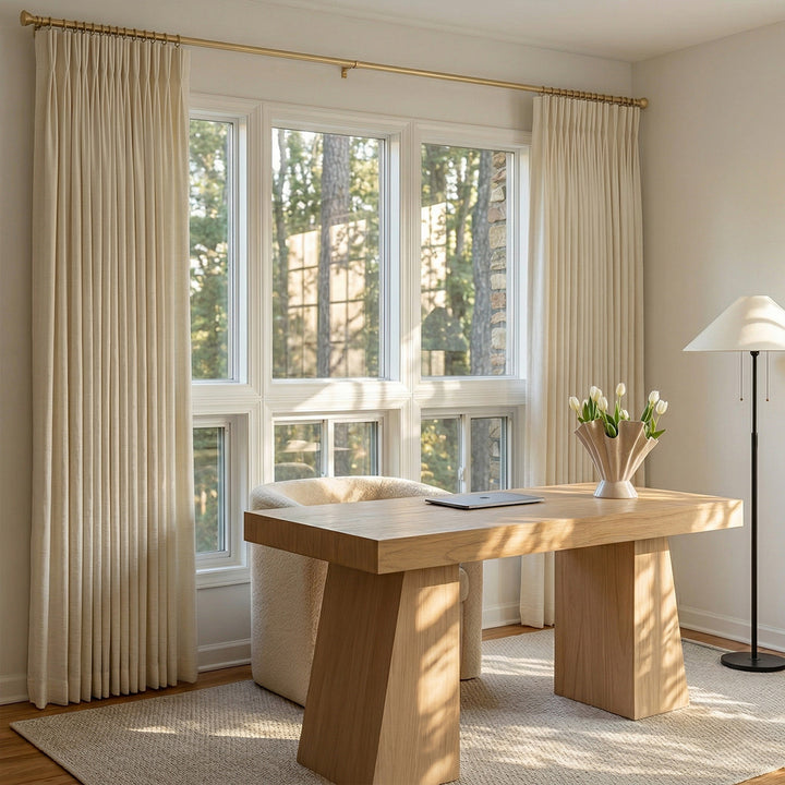 Hugmoom Premium Chenille Blackout Curtains, Pinch Pleat Drapes for Home Office, Light Filtering Custom Curtains for Living Room, Luxury Window Treatments for American Home