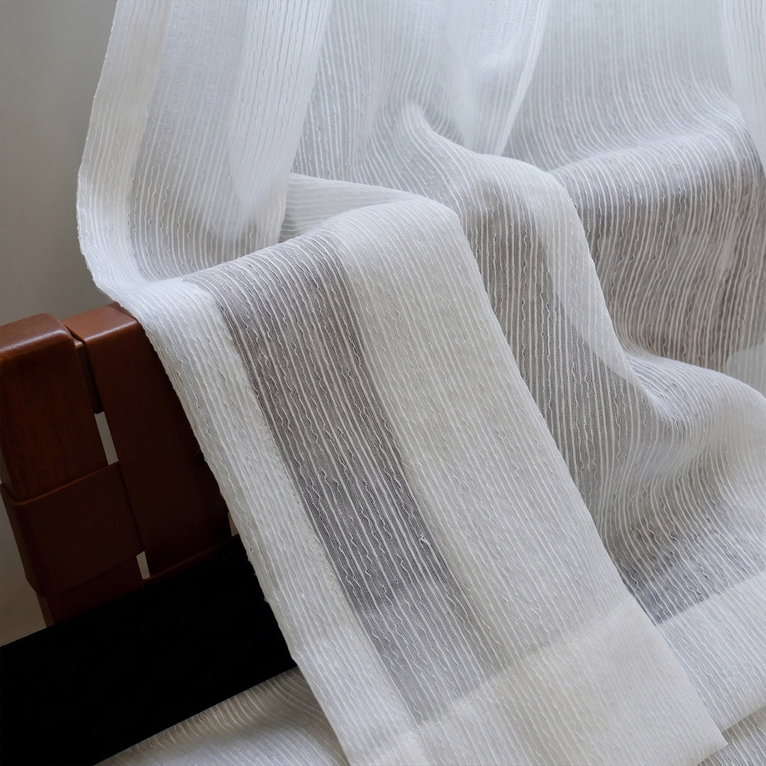Hugmoom Puddle Drapes Custom Woven Stripe Texture Soft Sheer Curtains White Woven Sheer Fabric Texture Close‑Up Drape Material Canada Ontario