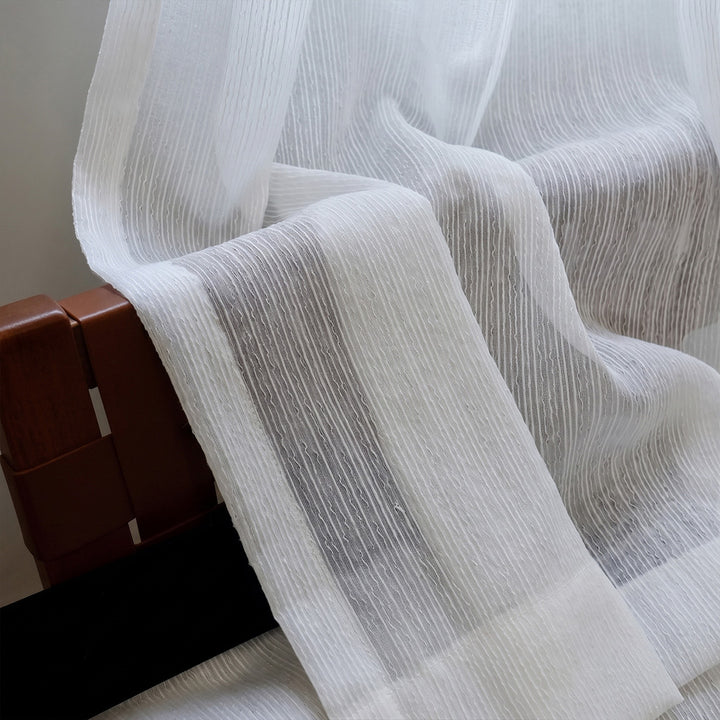 Hugmoom Puddle Drapes Custom Woven Stripe Texture Soft Sheer Curtains White Woven Sheer Fabric Texture Close‑Up Drape Material Canada Ontario