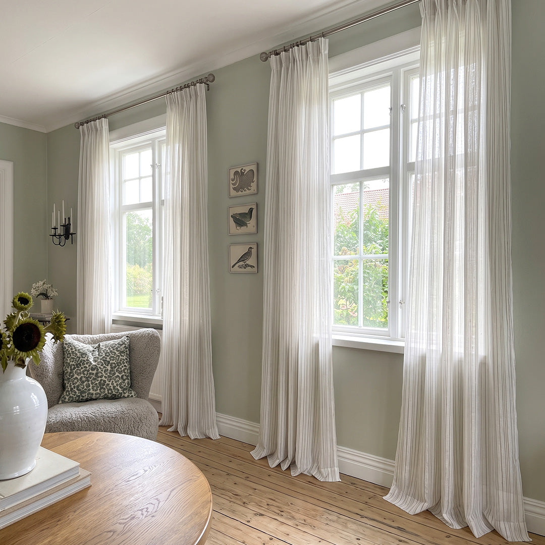 Hugmoom Puddle Drapes Custom Woven Stripe Texture Soft Sheer Curtains Floor Puddle Pleated Sheer Drapes Vintage Cottage Living Room UK England