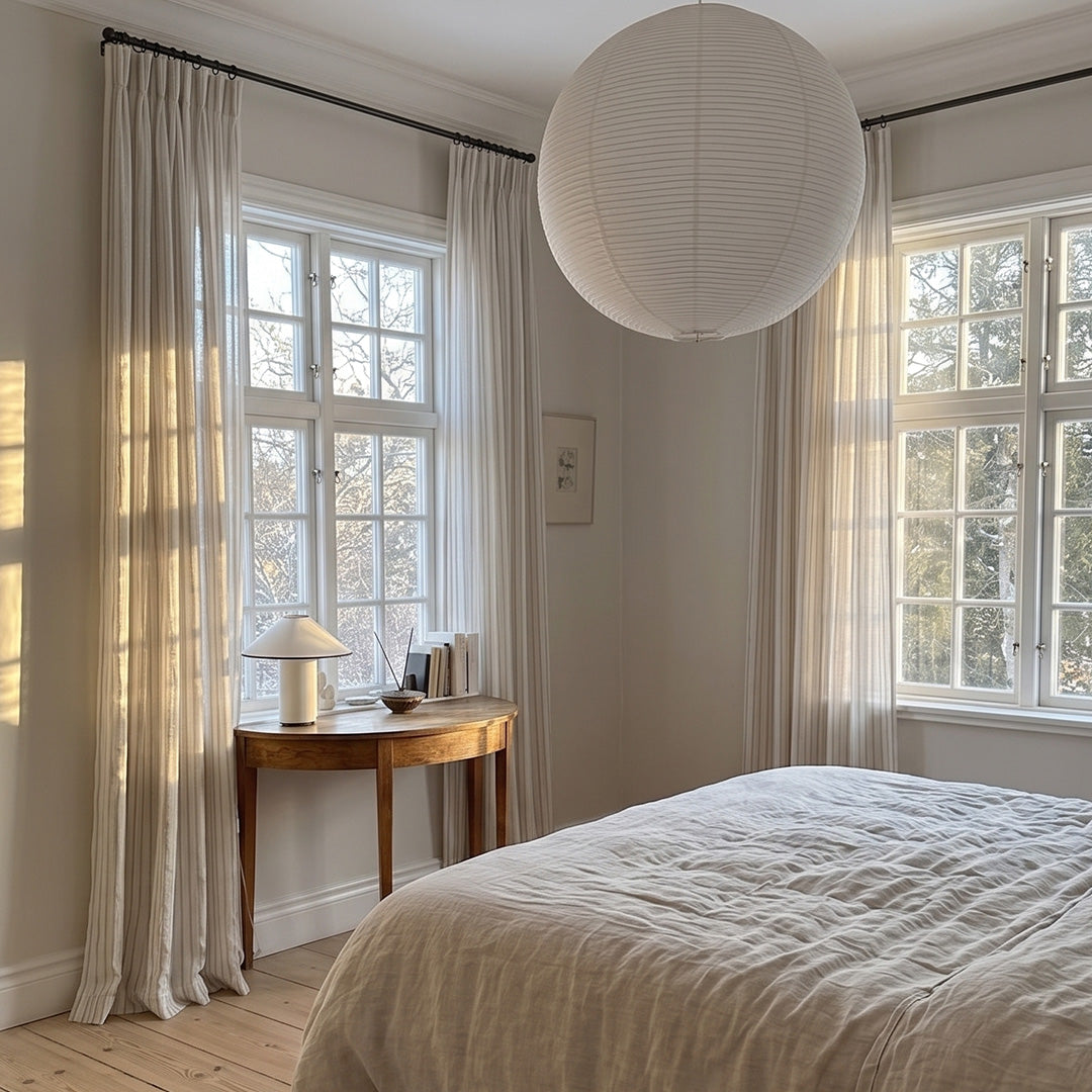 Hugmoom Puddle Drapes Custom Woven Stripe Texture Soft Sheer Curtains Pinch Pleat Puddle Length Drapes Scandinavian Luxury Master Bedroom Sweden EU