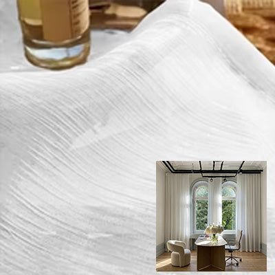 Hugmoom Pure White Semi Sheer Curtains With Flowing Yarn, Luxury Sheer Drapery Fabric for Custom Window Treatments, Light Filtering Sheer Curtains for Home Office, High-End Window Coverings for American Home