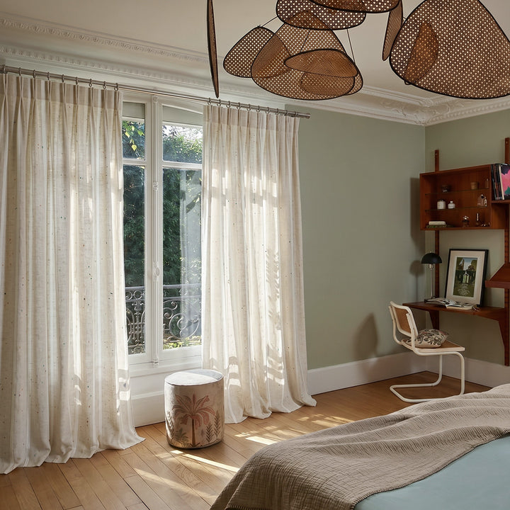 Hugmoom Santorini Style Linen Sheer Curtains, Relaxed Boho Textured Drapes, Light Filtering in Parisian Bedroom