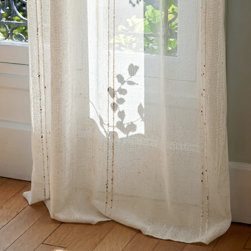 Hugmoom Santorini Style Linen Sheer Curtains, Fabric Close-Up, Relaxed Boho Texture & Natural Linen Weave