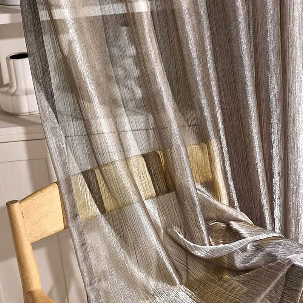 Hugmoom Silver Gray Semi Sheer Curtains With Flowing Yarn, Premium Sheer Drapery Fabric for Custom Window Treatments, Light Filtering Sheer Curtains for Modern Home Decor, Luxury Window Coverings