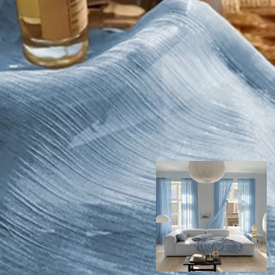 Hugmoom Sky Blue Semi Sheer Curtains With Flowing Yarn, Luxury Sheer Drapery Fabric for Bedroom, Custom Light Filtering Curtains for Modern Home, Elegant Window Treatments for High-End Decor