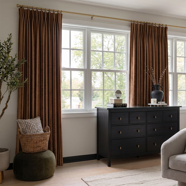 Hugmoom Striped Curtains Quiet Luxury Plush Custom Chenille Linen Soft Drapes – Chocolate Brown Striped Custom Pleated Drapes for Modern Farmhouse Guest Bedrooms (USA, Canada, EU)