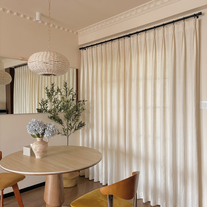 Hugmoom Striped Curtains Quiet Luxury Plush Custom Chenille Linen Soft Drapes – Cream Light Filtering Striped Linen Drapes for Casual Scandinavian Dining Areas (North America, Europe)